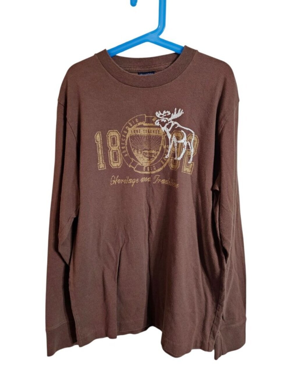 Abercrombie Kids M Long Sleeve Brown Cotton Graphic Moose Shirt Archival Y2K - Picture 2 of 6